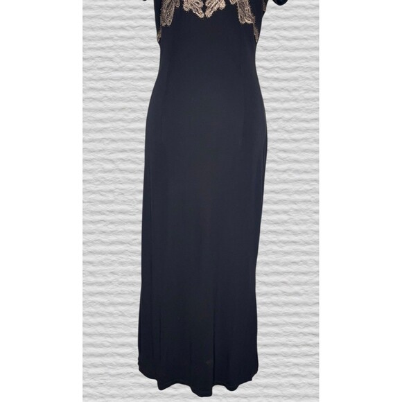 David Meister Embroidered Beaded Luxe Gown Womens 8 Black Gold Maxi Elegant Gala - Picture 3 of 8